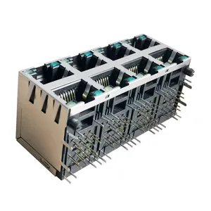 无磁性，带发光二极管8P8C印刷电路板模块化插孔2x4 RJ45母连接器