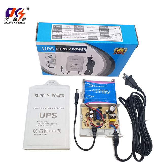 High Quality 12V 2A Outdoor UPS Power Supply 24W Output White ABS Backup Battery Emergency Switching for Electronic Products
