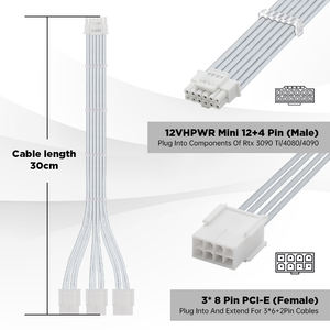 12 + 4 pines a 3*8 pines PCIE 5,0 GPU Cables TPE PSU Cable de extensión macho a hembra conector de 16 pines para RTX <span class=keywords><strong>3090Ti</strong></span> RTX <span class=keywords><strong>4090</strong></span> - Product Image 3
