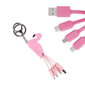 Customized Pink Flamingo 3D Cartoon Design 4-in-1 Fast <b>Usb</b> <b>Charging</b> Keychain Short <b>Cable</b> - Product Image 1