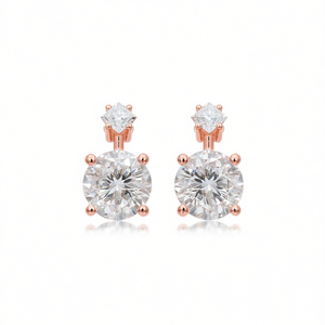Orecchini E3023 in Oro Rosa con Diamanti Taglio Brillante Rotondo Colore G Pietre Laterali Principessa Gioielli Classici da Donna per Fidanzamento - Product Image 1
