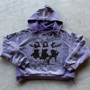 Sweat à capuche oversize à épaules tombantes avec impression gaufrée personnalisée, effet délavé, 400 g/m², fabricant de sweats à capuche oversize - Product Image 3