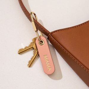 Metal Carabiner Oblong Tag Keychain Personalized <b>Name</b> Key <b>Ring</b> PU Leather Bag Charm Bridesmaid Favor - Product Image 3
