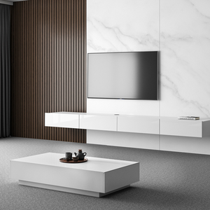 خزانة تلفاز حديثة مثبتة على الحائط بتصميم جديد مع طاولة قهوة أثاث خشبي لغرفة المعيشة وحدة حائط تلفاز - Product Image 3