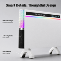 Ventilateur de circulation d'air intelligent 1800W avec télécommande Alexa, éclairage ambiant RGB portable, pour chambre à coucher, salle de bain, chauffage mural