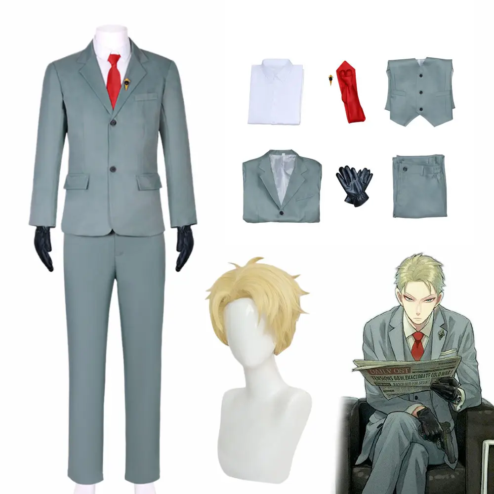 Spy Family Loid Forger Cosplay Costume Twilight Cosplay Green men's suits Short Blond Wig Outfit Shirt Tie man clothes Halloween