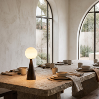 Lampe de table LED d'ambiance moderne en albâtre naturel avec abat-jour conique, base en bronze, variateur tactile, rechargeable, pour chevet et hôtel