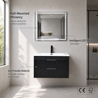 Kabinet Kamar Mandi Modern yang Dipasang di Dinding, Kombinasi Wastafel Kayu Lapis Ramah Lingkungan untuk Proyek Ruang Kecil, Penggunaan Hotel, OEM