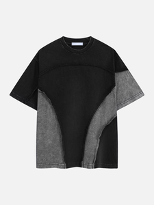 Men Washed <b>Patchwork</b> Anti-Wrinkle 220g Cotton T-<b>Shirt</b> Loose Fit Short Sleeve O Neck Blank Design Streetwear Summer Casual - Product Image 1