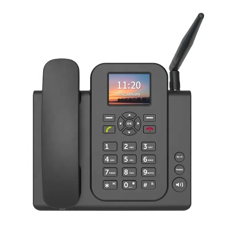 هاتف سطح المكتب من شركة OEM ODM بشاشة LED ملونة بحجم 2.4 بوصة بتقنية الجيل الثاني والثالث والرابع والجيل الرابع ووزام GSM هاتف مكتبي لاسلكي ثابت مع نقطة اتصال WiFi وهاتف ثابت لاسلكي