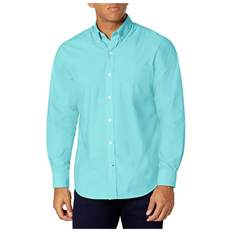 Chinese Zhongshan Suppliers Made Men's Dress Shirts Cyan Green Color Long Sleeves Oxford Shirts For Office Men