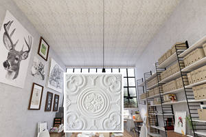 Faux <span class=keywords><strong>Peinture</strong></span> Panneau de <span class=keywords><strong>Plafond</strong></span> 3D En Relief PVC Panneaux Muraux pour Hôtel Mall Flower Boutique PL50 <span class=keywords><strong>Blanc</strong></span> <span class=keywords><strong>Mat</strong></span> - Product Image 3