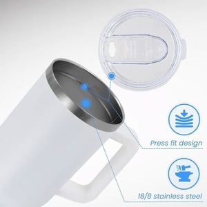 White Stainless Steel Tumbler 40oz <b>With</b> Handle And <b>Straw</b> Vacuum Insulated Travel Mug - Product Image 3