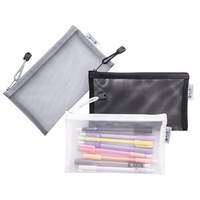Trousse à crayons en maille de Nylon transparente, 1 pièce, sac avec fermeture éclair, étui à crayons debout, fournitures de papeterie de bureau