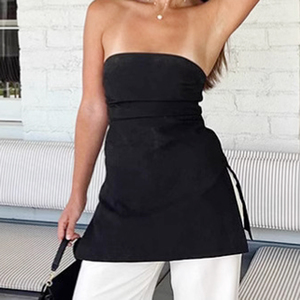Enyami noir <span class=keywords><strong>blanc</strong></span> coton lin femmes printemps été Design fente taille gilet sortir décontracté basique bustier tubulaire <span class=keywords><strong>Bandeau</strong></span> - Product Image 1