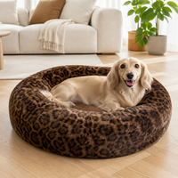 Lit pour chien orthopédique de luxe en fausse fourrure léopard avec couverture amovible et lavable, design personnalisé, emballage en carton, livraison directe