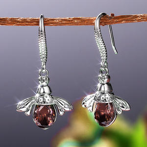 Pendientes colgantes de abeja de plata tibetana con engaste de bisel de piedra de coral para mujer, bonitos pendientes de insecto, joyería de moda, regalo - Product Image 4