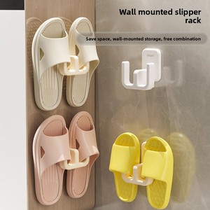 Support mural ABS sans perçage pour pantoufles, design moderne et simple, sans perforation, organisateur de rangement pour chaussures de salle de bain avec crochets - Product Image 3