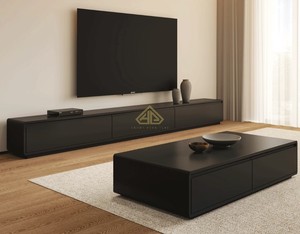 <span class=keywords><strong>Meuble</strong></span> <span class=keywords><strong>TV</strong></span> de style nouveau 2026, luxe léger, en bois massif avec finition laquée noire pour salon - Product Image 5