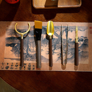 Juego de Seis Accesorios para la Ceremonia del Té, Cilindro de Laca Roja con Diseño de Bambú, Portátil, para Té Kung Fu - Product Image 4