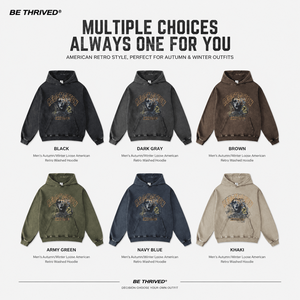 Sweat à capuche rétro délavé pour homme, en coton épais, imprimé, coupe ample, style streetwear, idéal pour l'hiver - Product Image 3