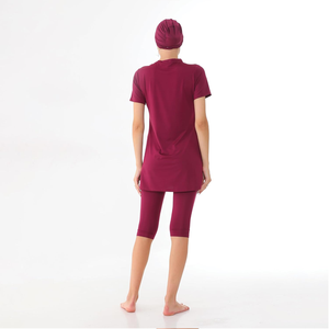 Traje de Baño Musulmán Burkini de Poliéster/Spandex, Conjunto de 2 Piezas con Cuello Redondo y Corte Alto, Modesto para Mujeres Islámicas, Ecológico, Sin Costuras, de Secado Rápido - Product Image 4