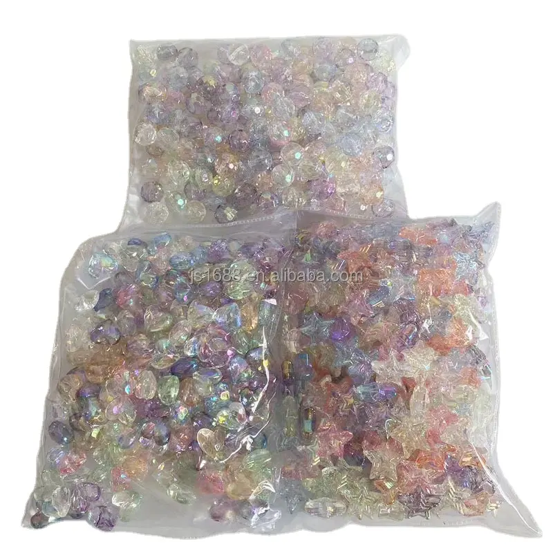 100pcs/bag plated uv transparent faceted shaped acrylic clear beads for jewelry making round ball beads accessories wholesale