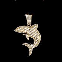 Collier pendentif en forme de requin en alliage et strass de cristal, chaîne torsadée de 3 mm, style hip-hop, nouvelle collection RQ 2024