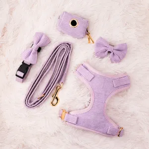 Thời Trang Mới Sang Trọng Có Thể Điều Chỉnh Tay Làm Mềm Có Dây Sang Trọng Corduroy Dog Collar Harness Set