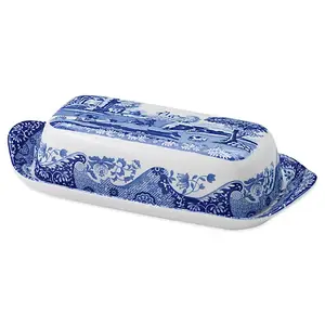 مخصص أواني الطعام السيراميك مستطيلة زبدة حامل الايطالية الأزرق والأبيض المغطاة الخزف طبق الزبدة مع غطاء
