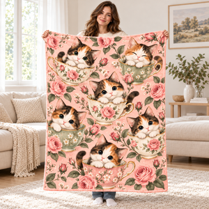Manta de Franela con Estampado de Gatos y Flores, Suave y Acogedora, Manta Ligera Extra Grande para Siesta, Lavable, para Sofá y Dormitorio - Product Image 6