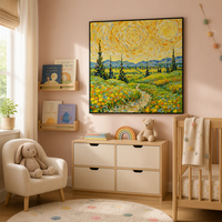 Kit de Peinture par Numéros : Champ Doré Tourbillonnant, Allée, Cypres, Paysage – Toile Imprimée DIY pour Adultes Débutants