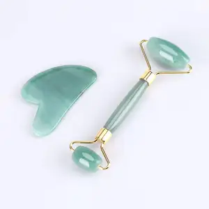 Wholesale face jade roller kit Natural Pink and green stone Vibrating massager for face