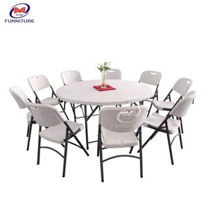 Blanco al aire libre rotonda muebles Hotel restaurante plegable redondo PVC mesas de comedor con sillas conjunto para <span class=keywords><strong>8</strong></span> - Product Image 2