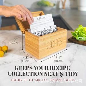 Bamboo Recipe Card <b>Storage</b> <b>Box</b> With 50 Cards And Dividers Kitchen Organization Desktop Display <b>Box</b> - Product Image 5