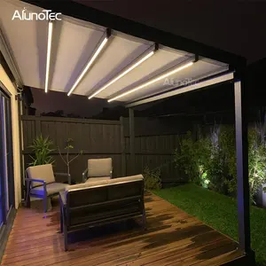 AlunoTec壁挂式凉棚可伸缩PVC屋顶白色天棚露台屋顶滑动天井盖