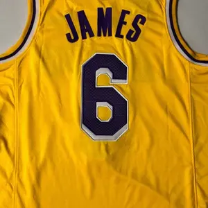 เสื้อบาสเก็ตบอลปักลายแบบเต็ม,เสื้อเหลือง King James #6