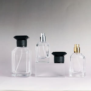 Bouteilles en verre de parfum de forme carrée de haute qualité sertissage 30ml 50ml 100ml pulvérisateur à pompe avec sérigraphie à capuchon noir - Product Image 3