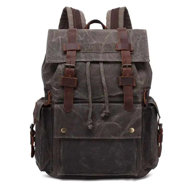 Benutzer definierte Vintage große Kapazität Outdoor Camping Reisen Wandern Casual Sports Waxed Canvas Rucksack Rucksack Tasche für Männer