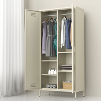 Armoire de chambre élégante à 2 portes battantes, armoire métallique, série couleur claire, personnalisable avec tringles à vêtements solides, pieds et étagères
