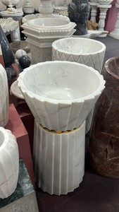 Lavabo de Pedestal de Mármol Acanalado Ecológico para Hotel, Moderno, Escultural, Tallado a Mano, con Acabado de Diseño, para Almacén - Product Image 3