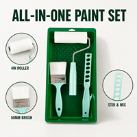 Kit de rouleaux à peinture en mousse de 4 pouces avec manche en plastique, pinceau à base d'eau, bâton de mélange et bac à peinture pour la peinture murale