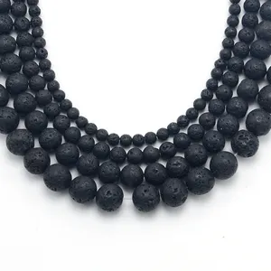 Wholesale Jewelry Making Supplier 4/6/8/10mm Black Lava Round Natural Stone Beads For Bracelet