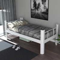 Plateforme plate à lattes en métal au design moderne Cadre de lit simple en fer solide et en bois pour chambre à coucher, hôtel et école