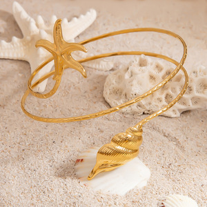สร้อยข้อมือสแตนเลสสตีล ดีไซน์ปลาดาวและเปลือกหอย เครื่องประดับชายหาด แฟชั่นสำหรับผู้หญิง - Product Image 1