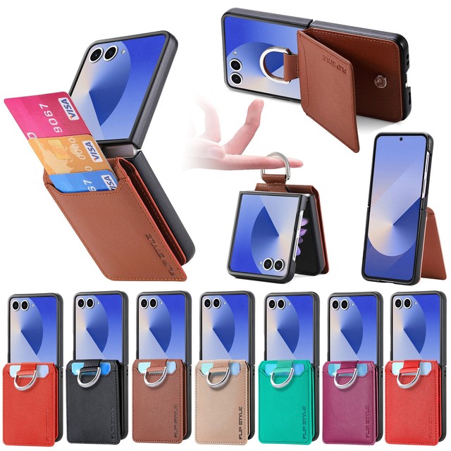 Magnetic Ring Holder Leather Wallet Card Slot Phone Case for Samsung Galaxy Z Flip 7 6 5 4 3 2 1 Kickstand Vertical Cover