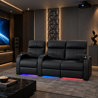Canapé inclinable électrique moderne à trois places en cuir véritable et bois, zéro gravité, extensible, avec LED 7 couleurs, pour hôtel et centre commercial