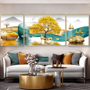 Crystal Porcelain 5d Modern Luxury 3 Panels Home Decorations For Living Room Large Wall Art Canvas Painting