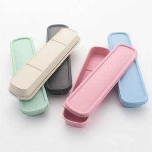 Portable Wheat Straw Cutlery Box Rectangle 22cm Fork Spoon Chopstick Storage Case Pink Sky Blue <b>Environment</b> Friendly - Product Image 2