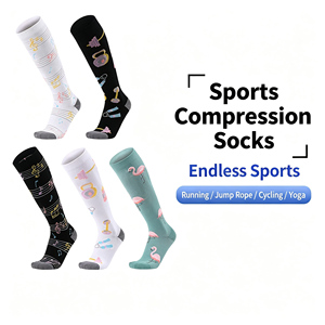 Fashion Sports Compression <b>Socks</b> Knee High Printed Music Notes Design Breathable Spandex Polyester Cycling <b>Running</b> Yoga <b>Socks</b> - Product Image 3